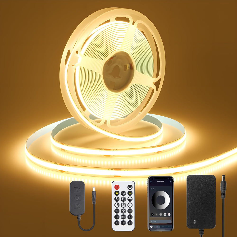 ALITOVE 50FT COB LED Strip Lights 24V with Remote Warm White 3000K Dotless