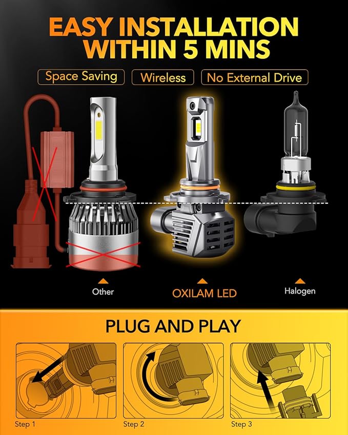 OXILAM 9006 HB4 Fog Light Bulbs, 30000LM 800% Brightness, 6500K Cool White (P...