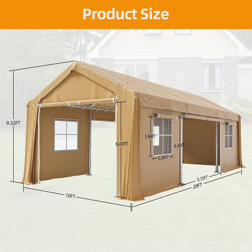 GAOMON 10x20 Ft Carport Heavy Duty Canopy, Portable Garage with Removable Sid...