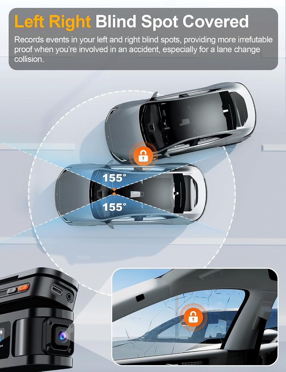 360° View 4K 4 Channel Dash Cam Front and Rear Inside Left Right, Built-in GP...