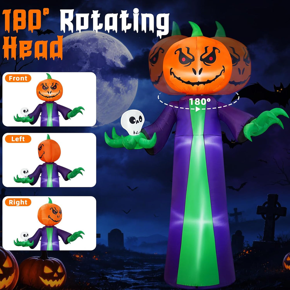 Halloween Inflatables 8FT Giant Pumpkin Monster with 180ยฐ Rotating Head &...