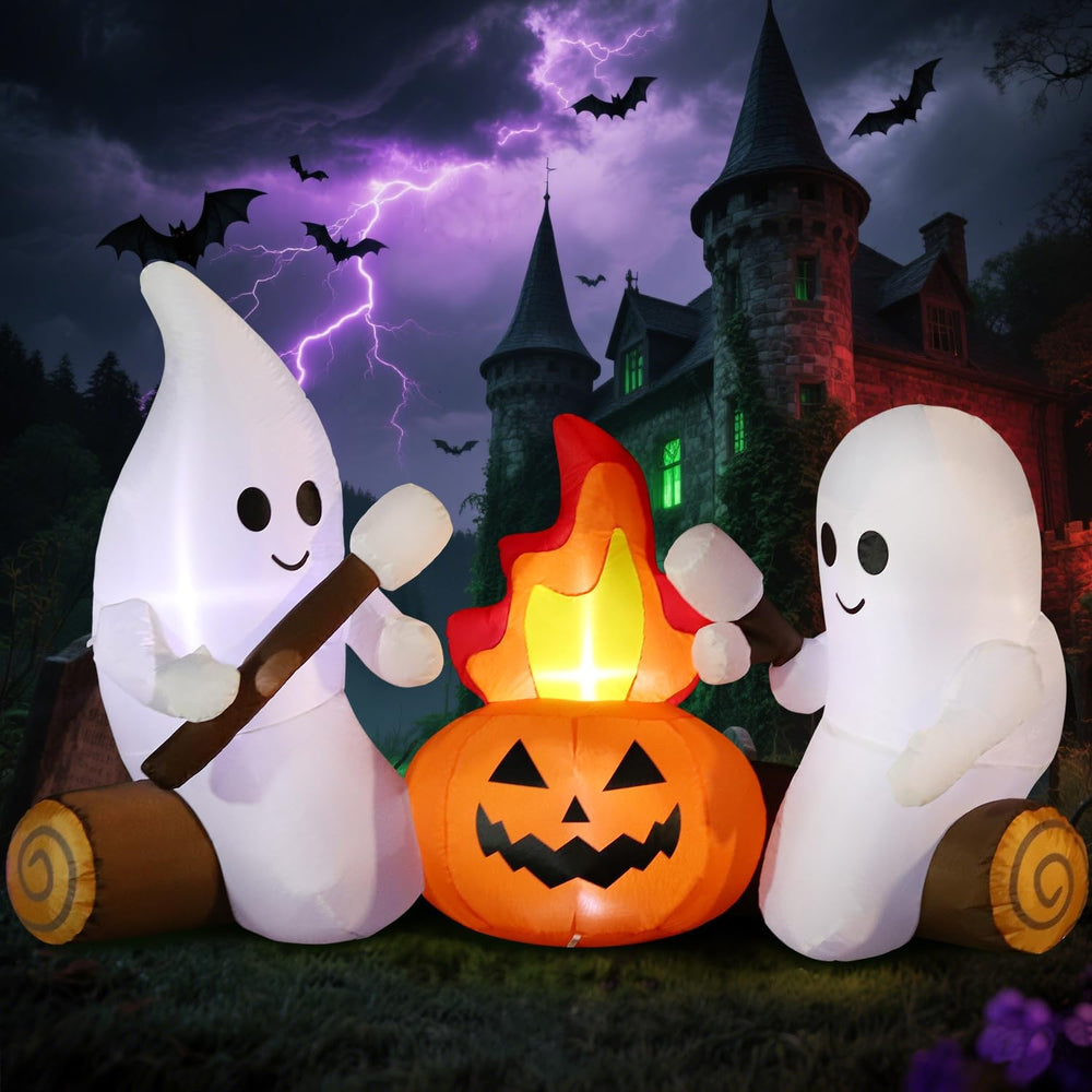 DomKom 6FT Halloween Inflatable Blow Up Decorations, Cute Ghosts Roasting Mar...