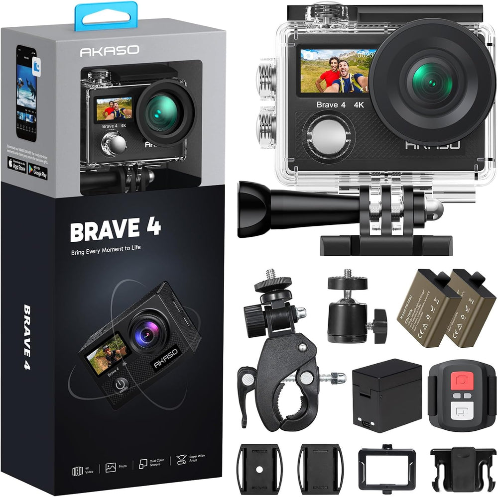 AKASO Brave 4 Action Camera 4K 30fps Ultra Hd Video 20MP Photo, EIS, WiFi, 5X...