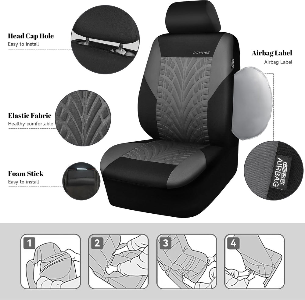 CAR PASS Car Seat Covers Full Sets, Front & Split Rear Bench for Car, 3D ...