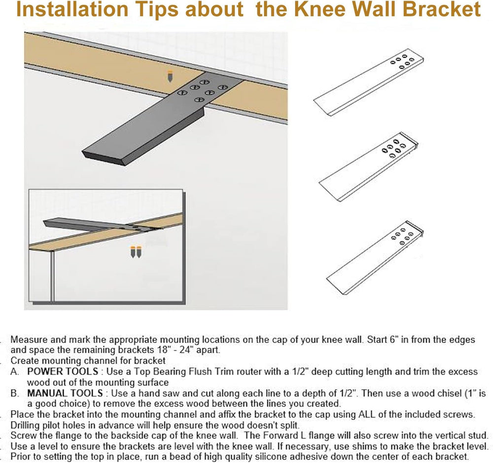 Countertop Support Bracket 3 Pack 10" Lx 2.5" W Hidden Black Knee W...