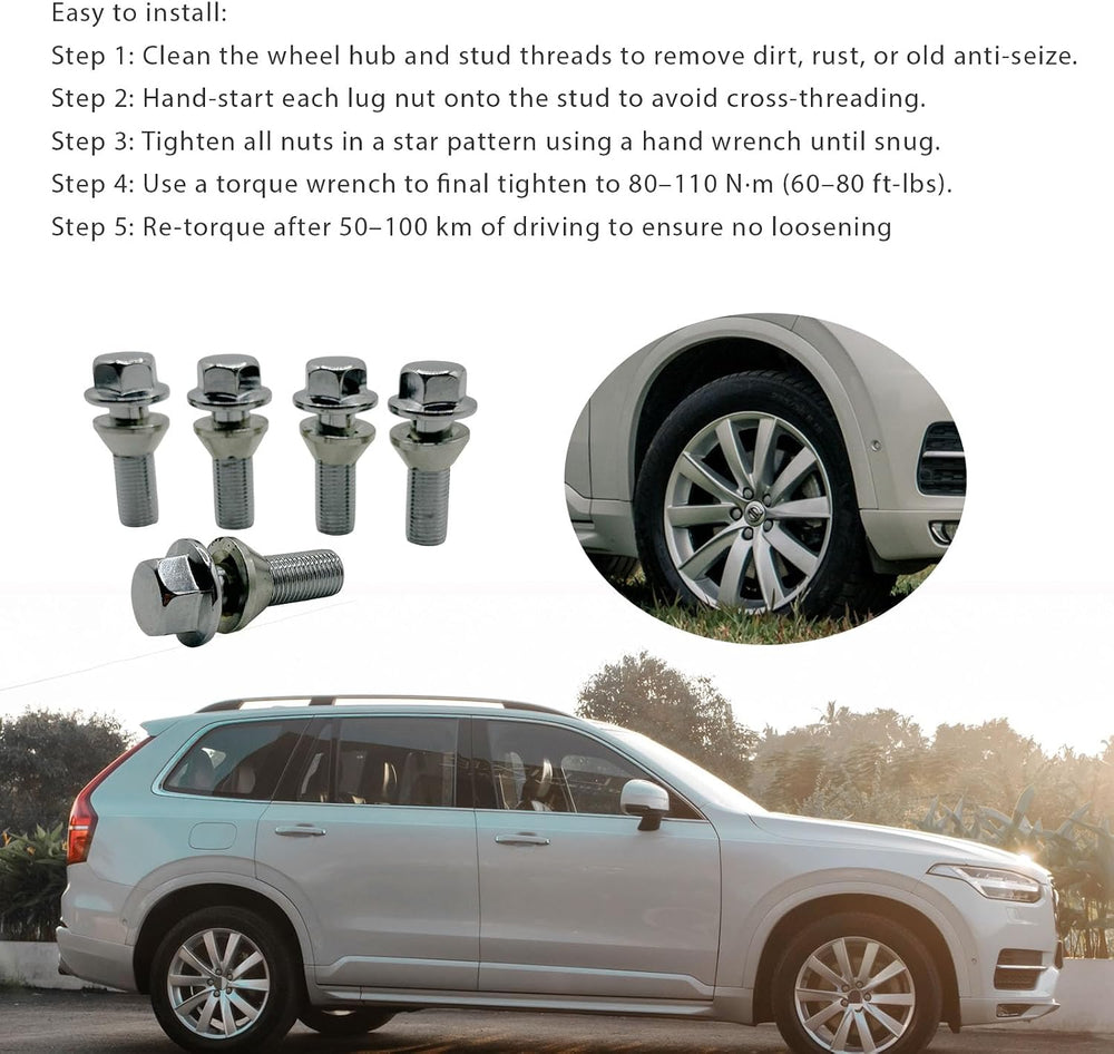 5Pcs M14x1.5 Wheel Lug Stud Bolts for Volvo XC60 V60 S80 31423735 | for Volvo...