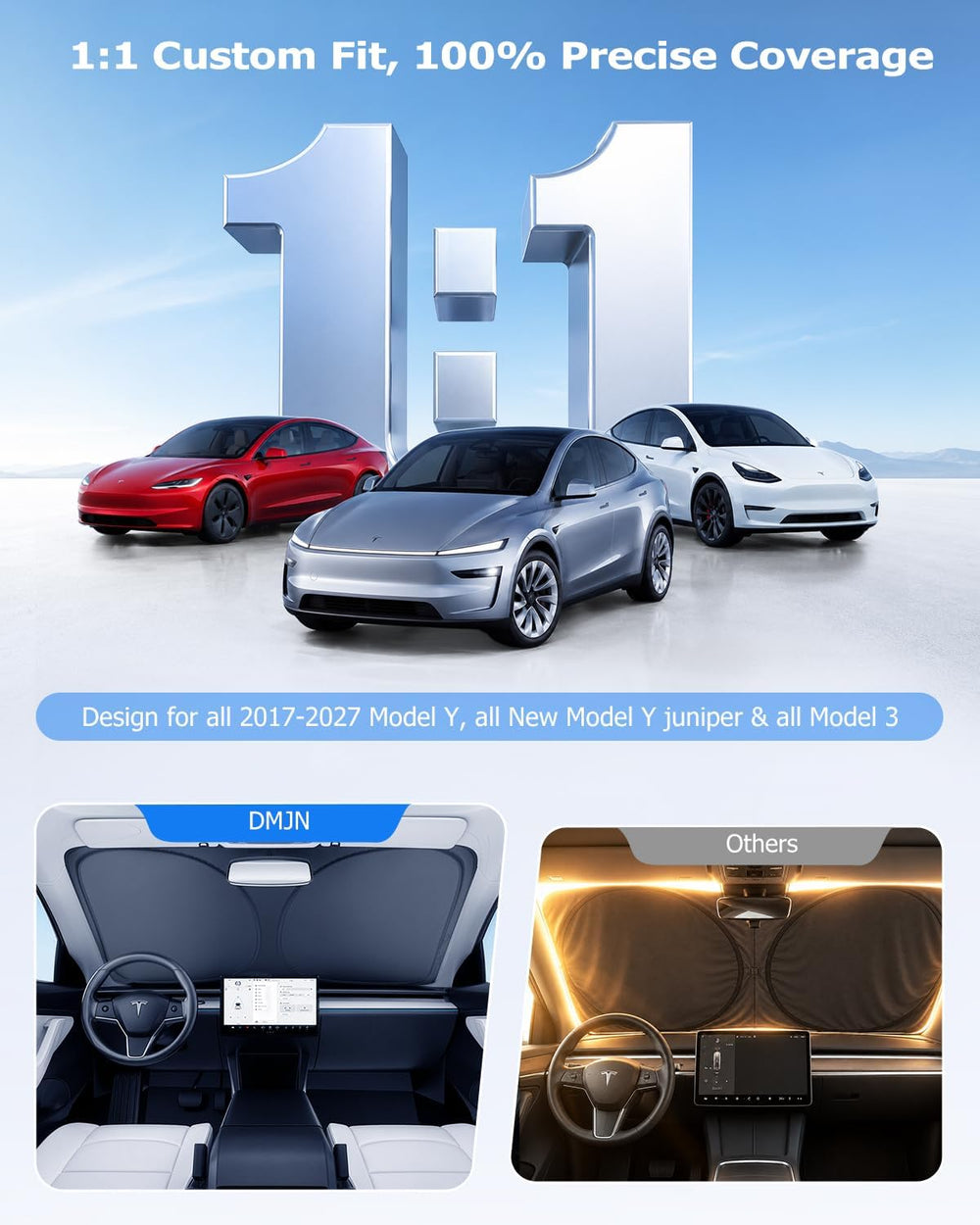 DMJN Front Windshield Sun Shade for Tesla New Model Y, Y & 3 (2017-2026),...