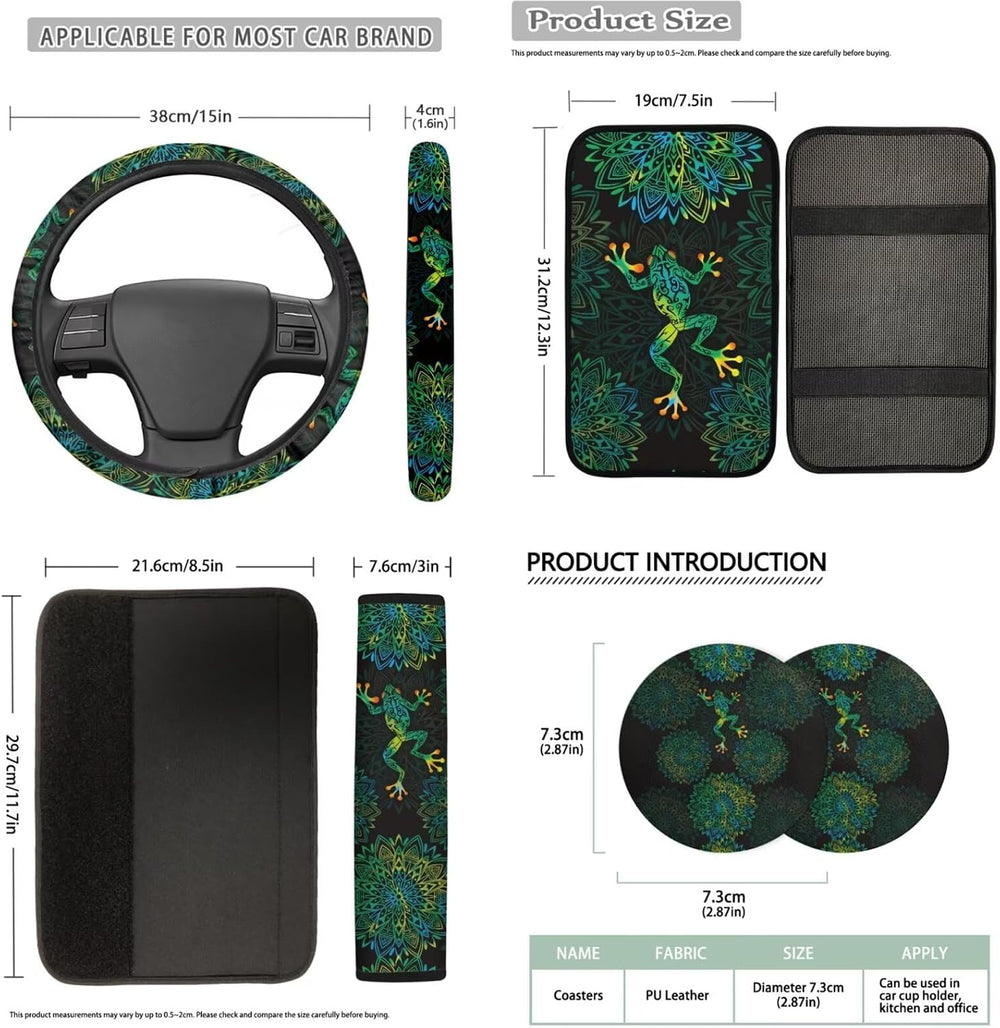 Bulopur Boho Floral Frog Vehicle Seat Covers Full Set with Matching Car Steer...