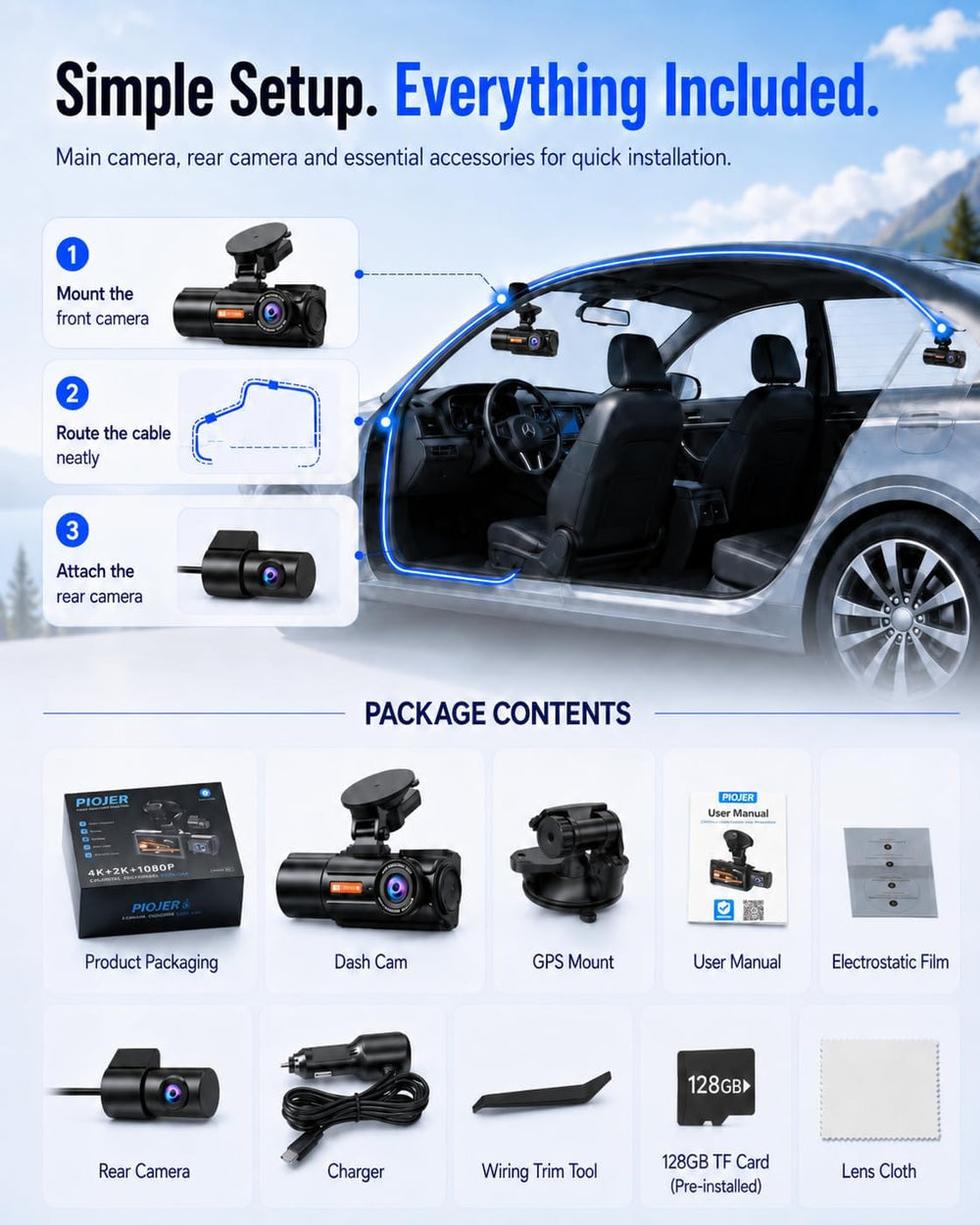 3 Channel Dash Cam Front 4K Rear 2K Inside 1080P, STARVIS 2 Car Camera with 1...