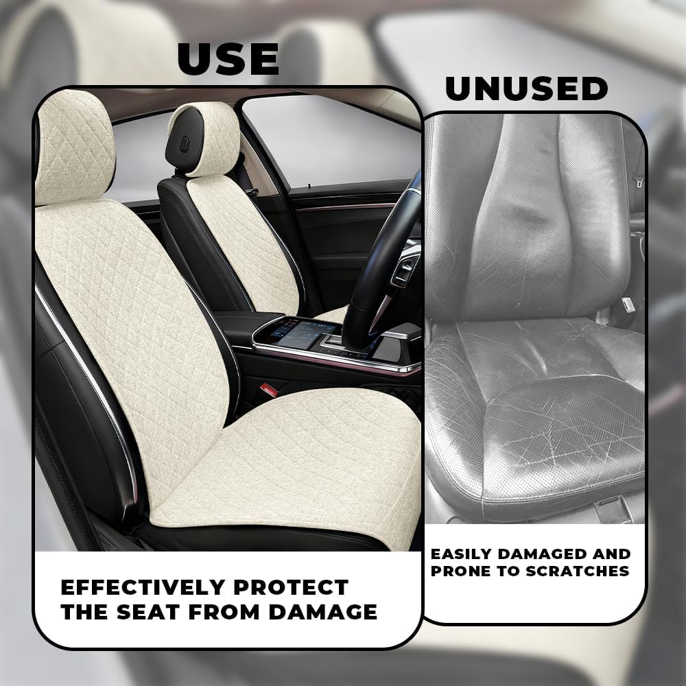 Partsable 2PCS Linen Car Seat Covers Front Seats,Breathable Cloth Fabric Car ...