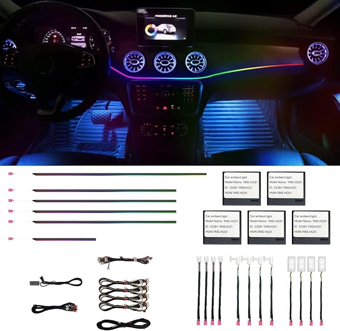 Car Interior Ambient Lights, 18 in 1 128 Colorful LED Acrylic Fiber Optic Strip