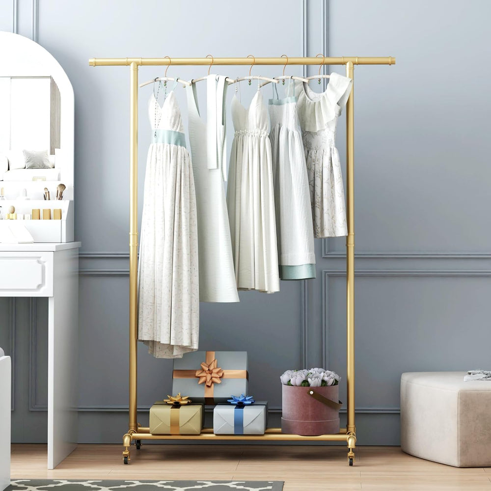 Industrial Pipe Clothing Rack, Heavy Duty Metal Clothes Rack With Wheels, Rol...