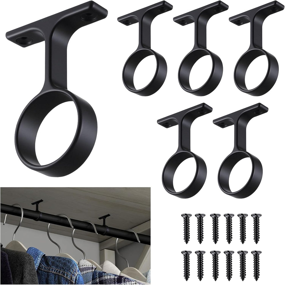 LEIFIDE 6 Pcs 1 5/16 Inch Round Closet Rod Support Bracket,Black