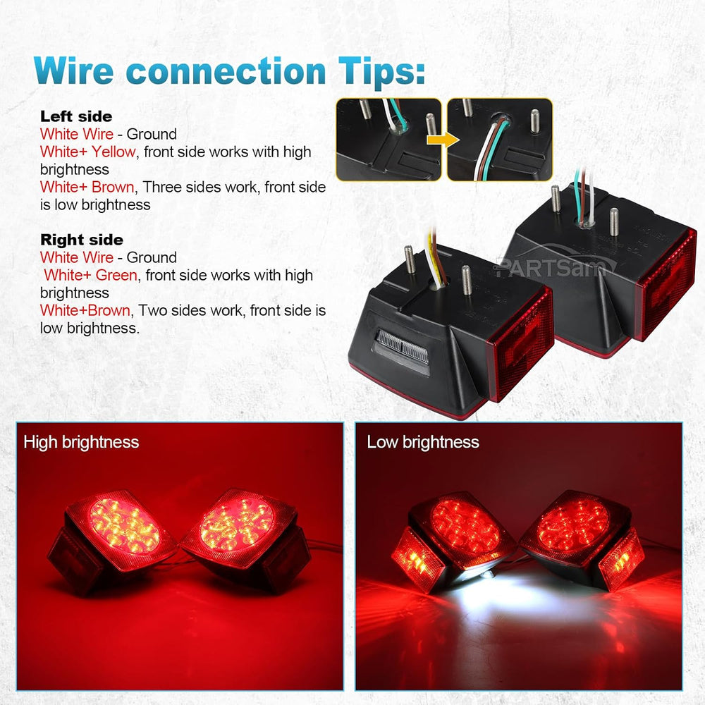Partsam Submersible Under 80" LED Trailer Light Kit,Square Stop Turn Tai...