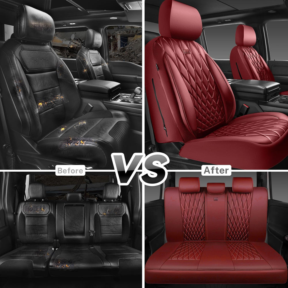 CAR PASS Piping Luxury Faux Leather Seat Covers Full Set, Premium Delux Anti-...