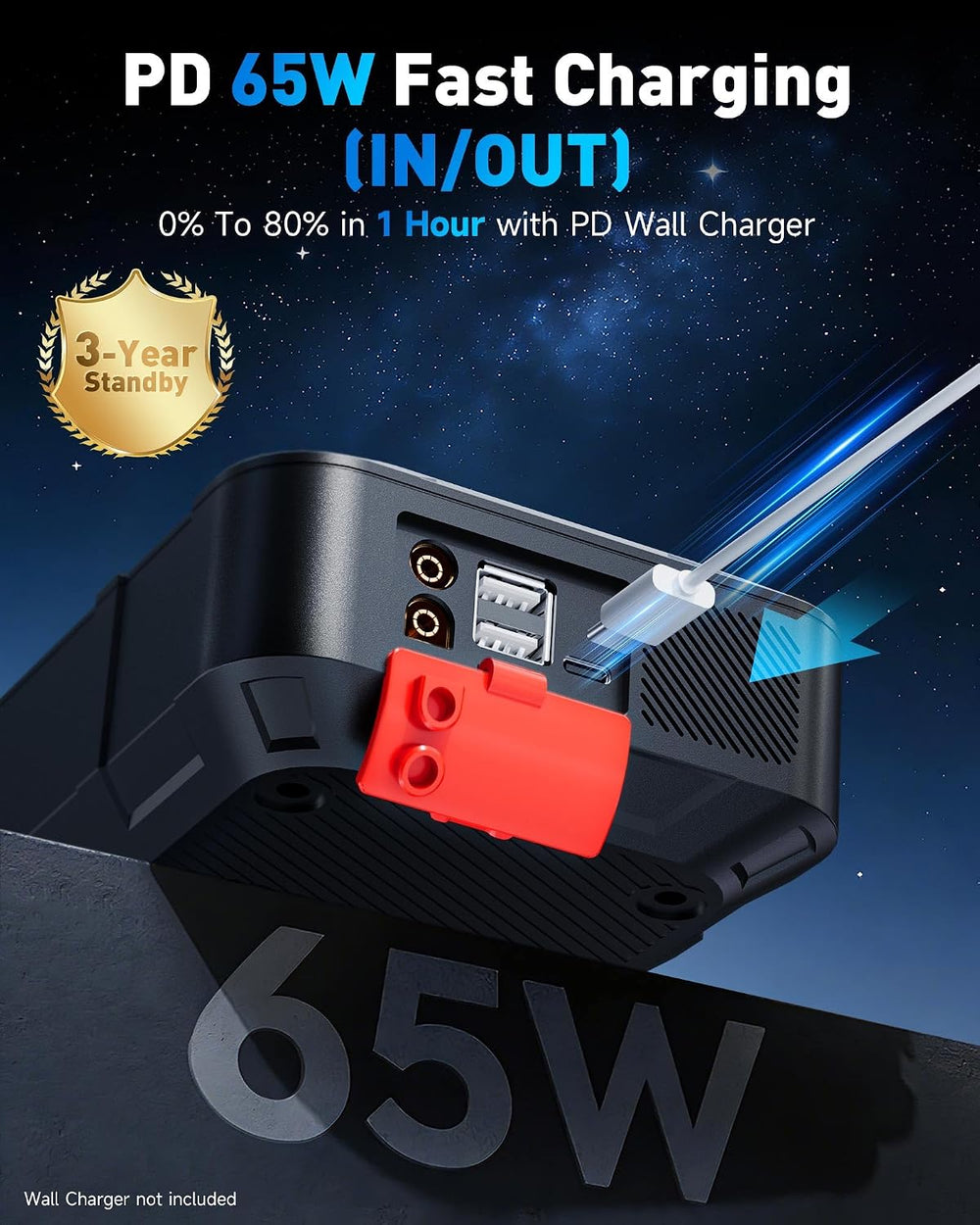 HW 2000A Jump Starter with Air Compressor, 160 PSI Tire Inflator 12V 65W PD