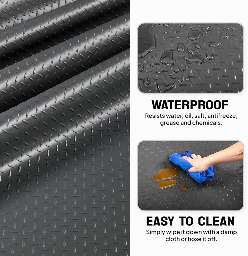 TUFFIOM 7.5 x 20 FT Garage Floor Mat, Thickened Diamond Plate PVC Garage Mats...