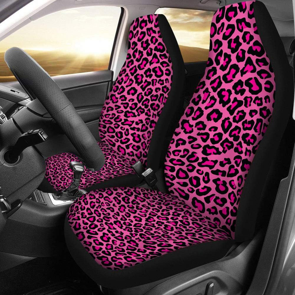 UNICEU Chic Pink Leopard Animal Print Fashion Car Seat Covers for Women,Unive...