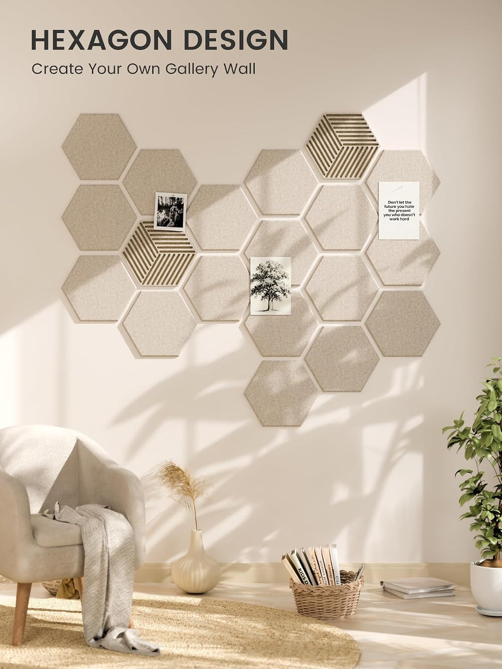 Fluxynara 10-Pack Hexagon Felt Bulletin Board Tiles, Oatmeal