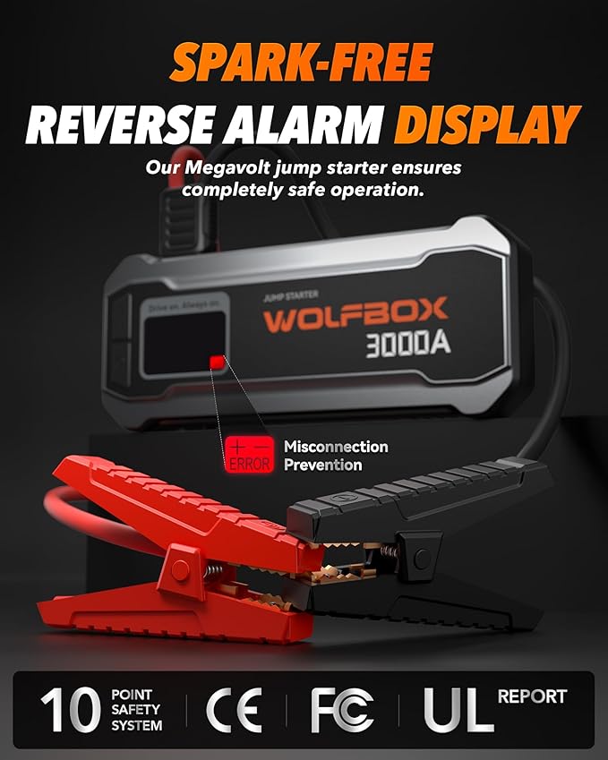 WOLFBOX 3000A Jump Starter, 12V Car Battery Jump Starter, 65W Quick Charge