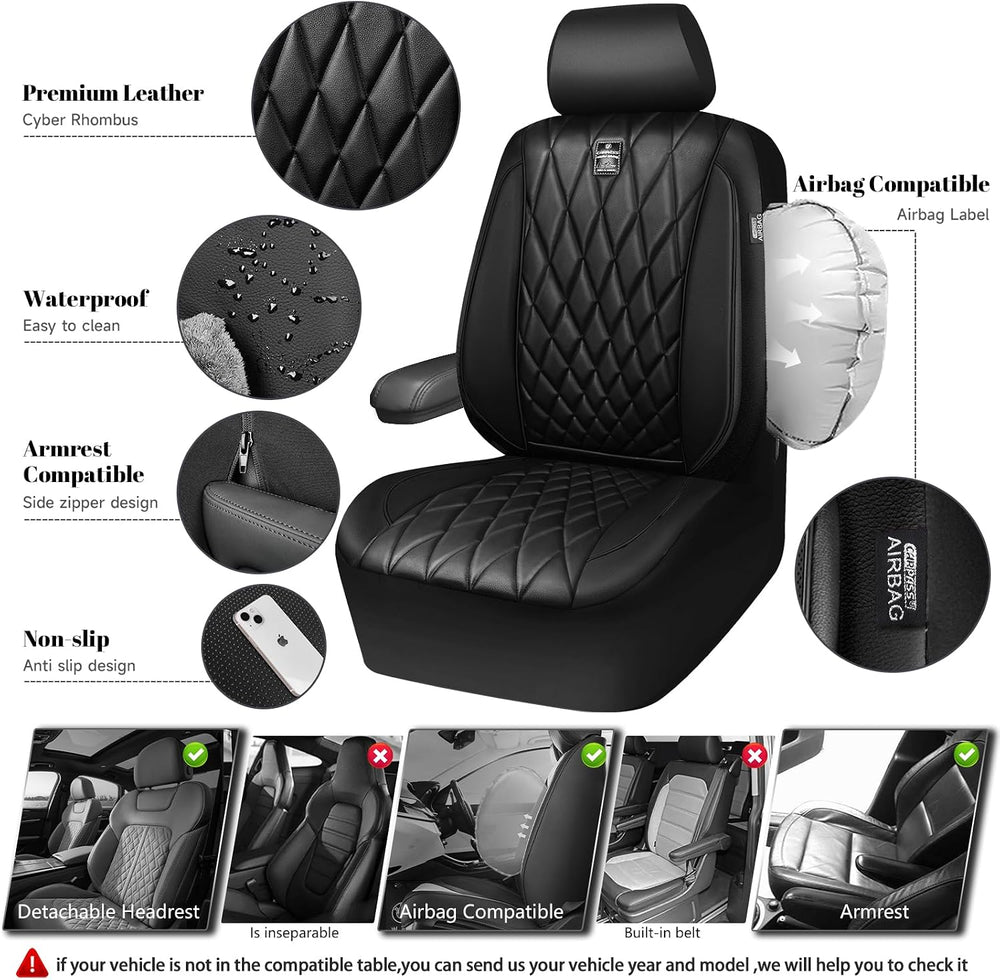 CAR PASS Piping Luxury Faux PU Leather Two Front Car Seat Covers, Waterproof ...