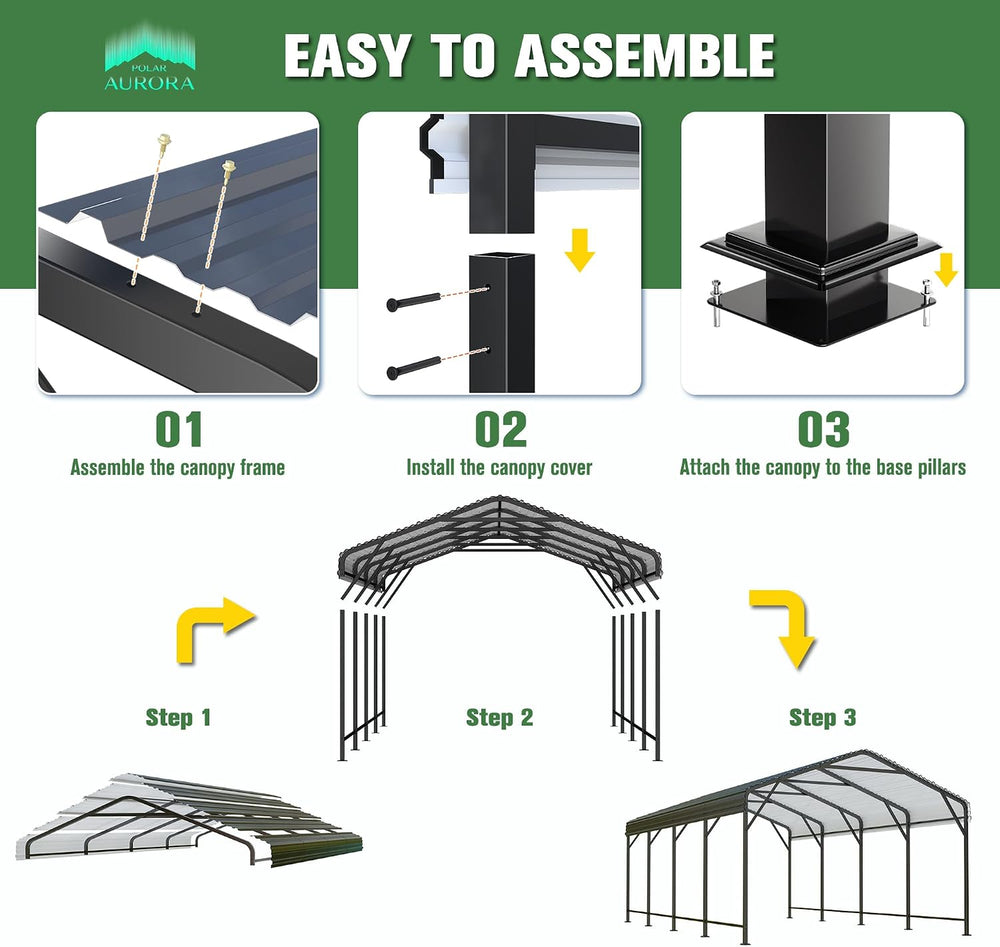 Polar Aurora 12x20 FT Metal Carport, Car Port with Enhanced Base