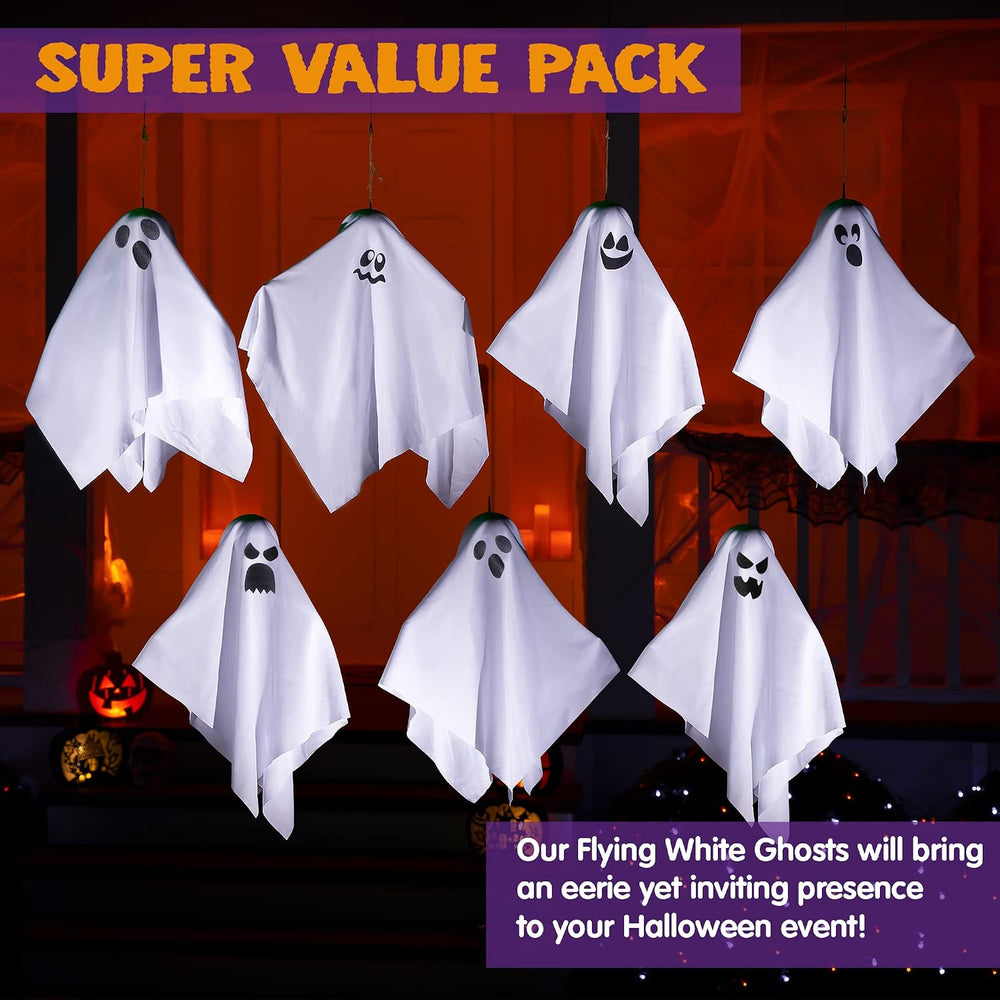 JOYIN 7 Pcs Halloween Hanging Ghost Decorations Outdoor, 19.6โ Flying White G...