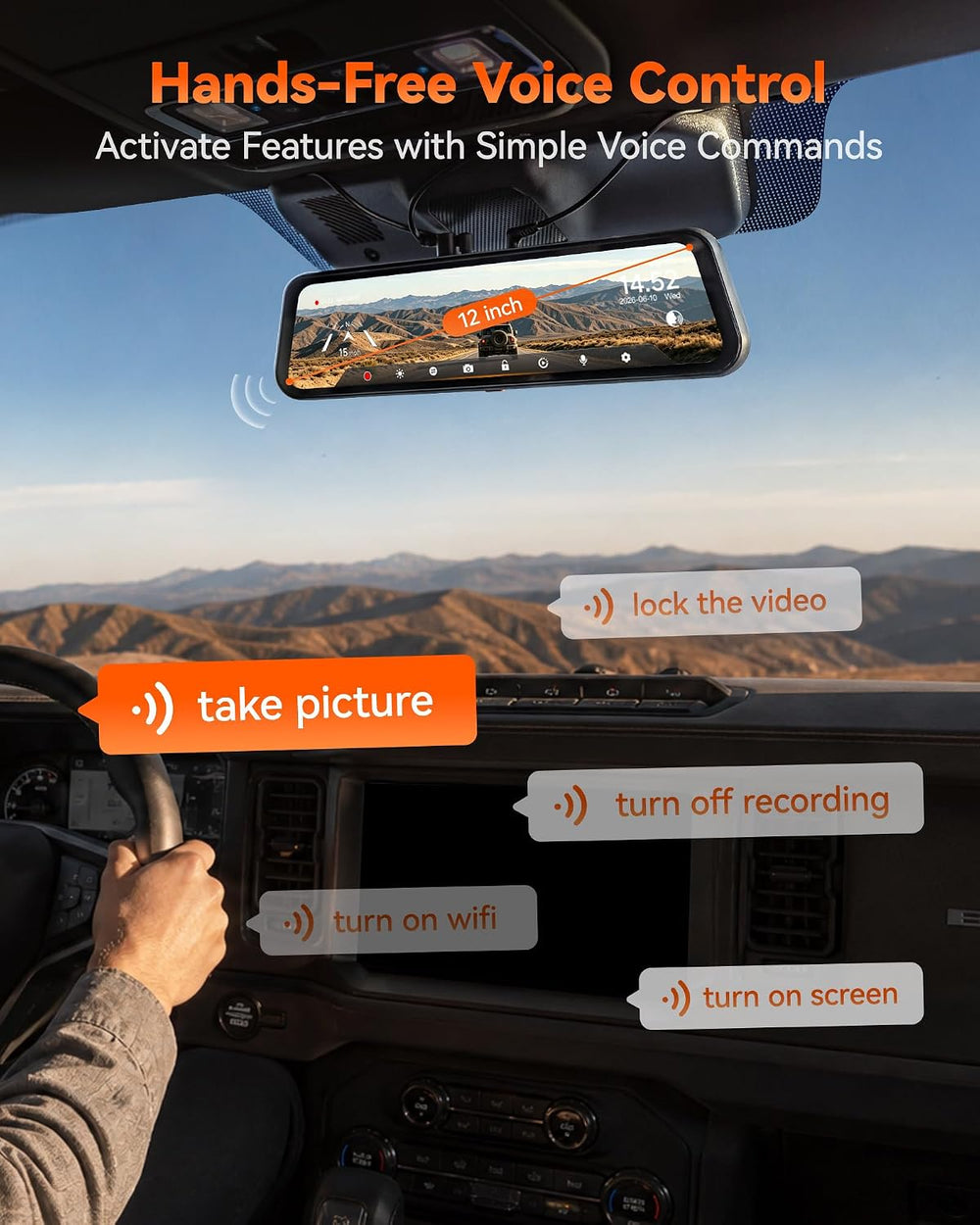 WOLFBOX G900 Core-N 12" 4K Mirror Dash Cam Front and Rear, STARVIS 2 IMX678