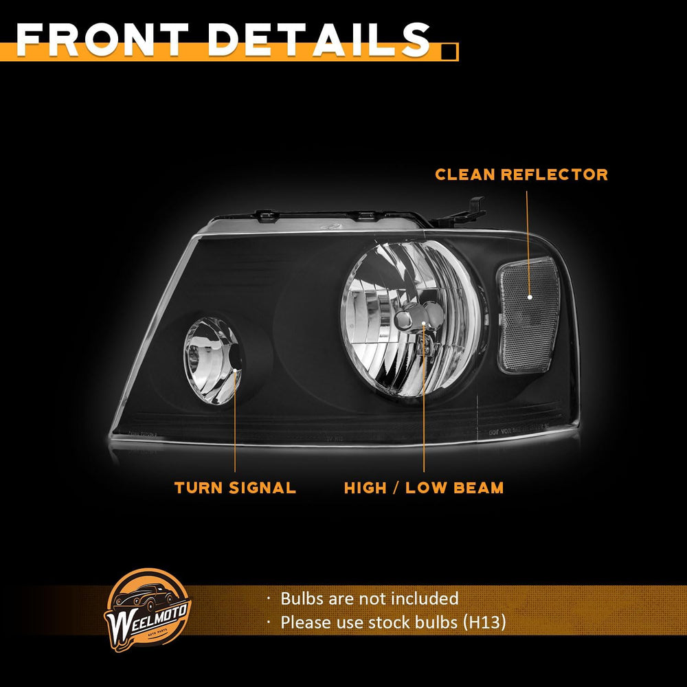 WEELMOTO Headlights for 2004-2008 Ford F150 Pickup / 06-08 Mark LT Headlight ...