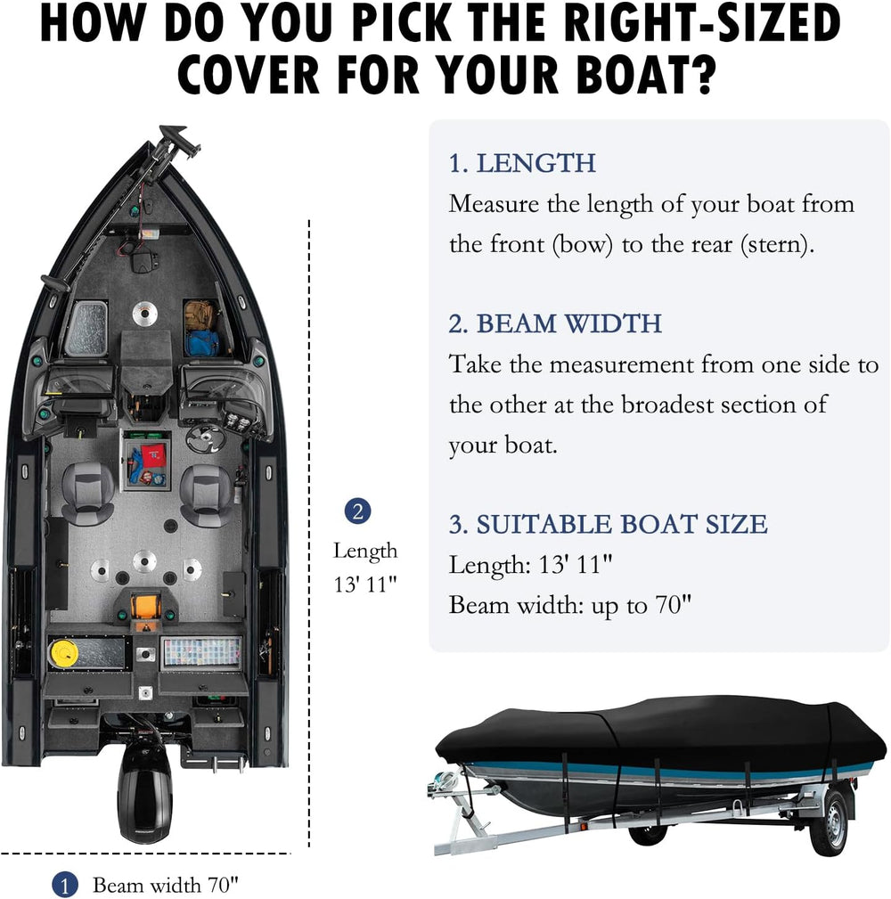 Boat Cover 12-14ft, Heavy Duty Marine Grade Waterproof Tarp Covers