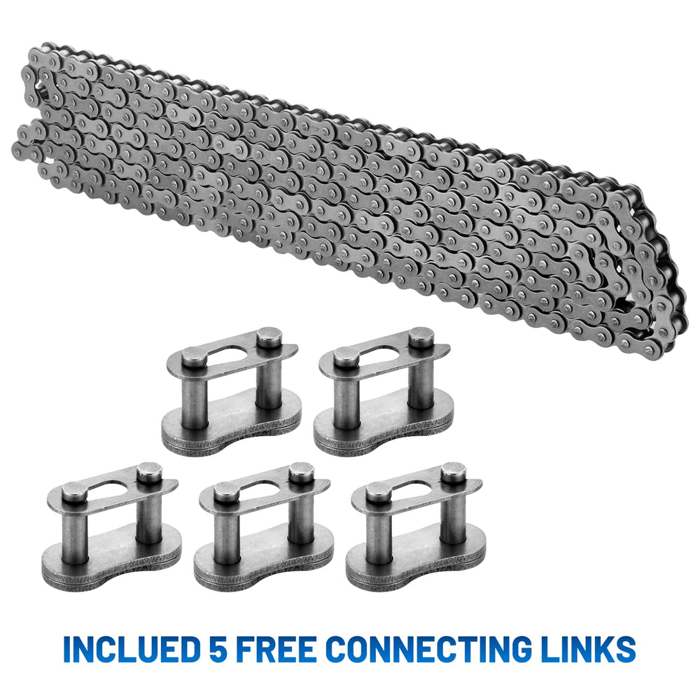 ANSI #40 Roller Chain, 10 Feet 240 Links with 5 Connecting Links, 1/2 Inch Pi...