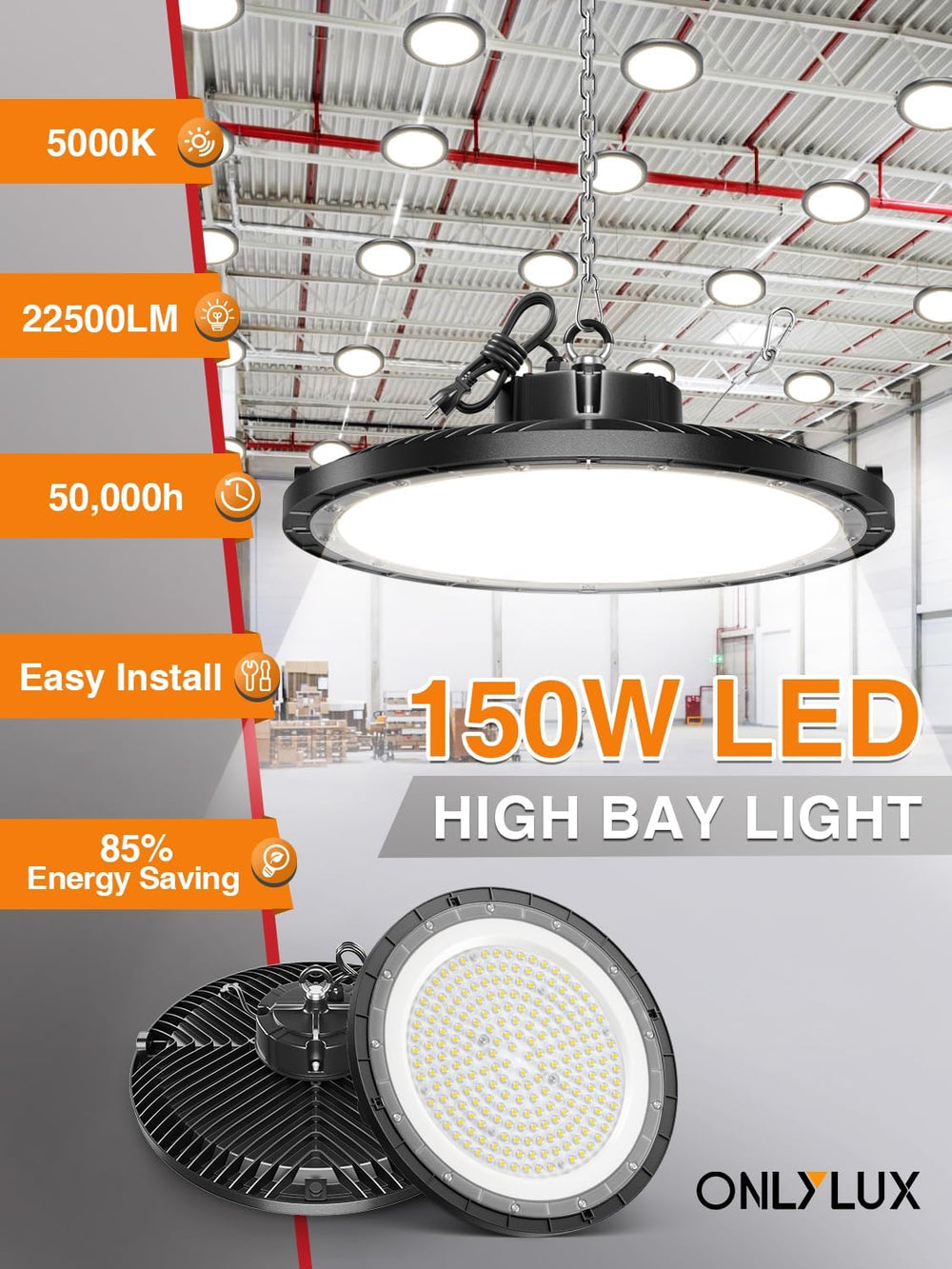 UFO LED High Bay Light, 10 Pack, 150W, 5000K, 22500LM