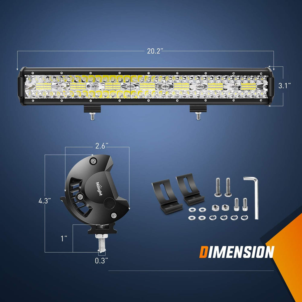 Nilight 20Inch 420W Triple Row Spot Flood Combo Led Light Bar Work Driving La...