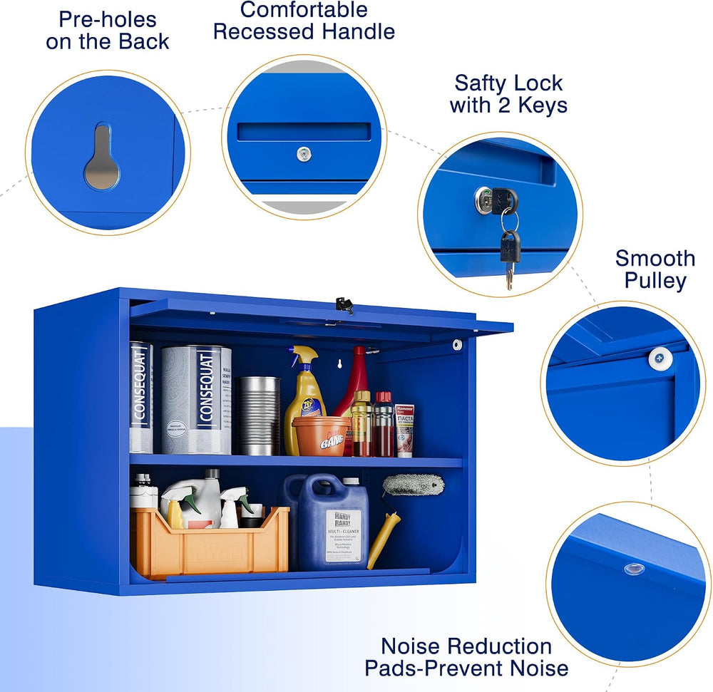 Yizosh Metal Garage Wall Cabinet with Doors and Shelves, Wall Mounted Metal S...