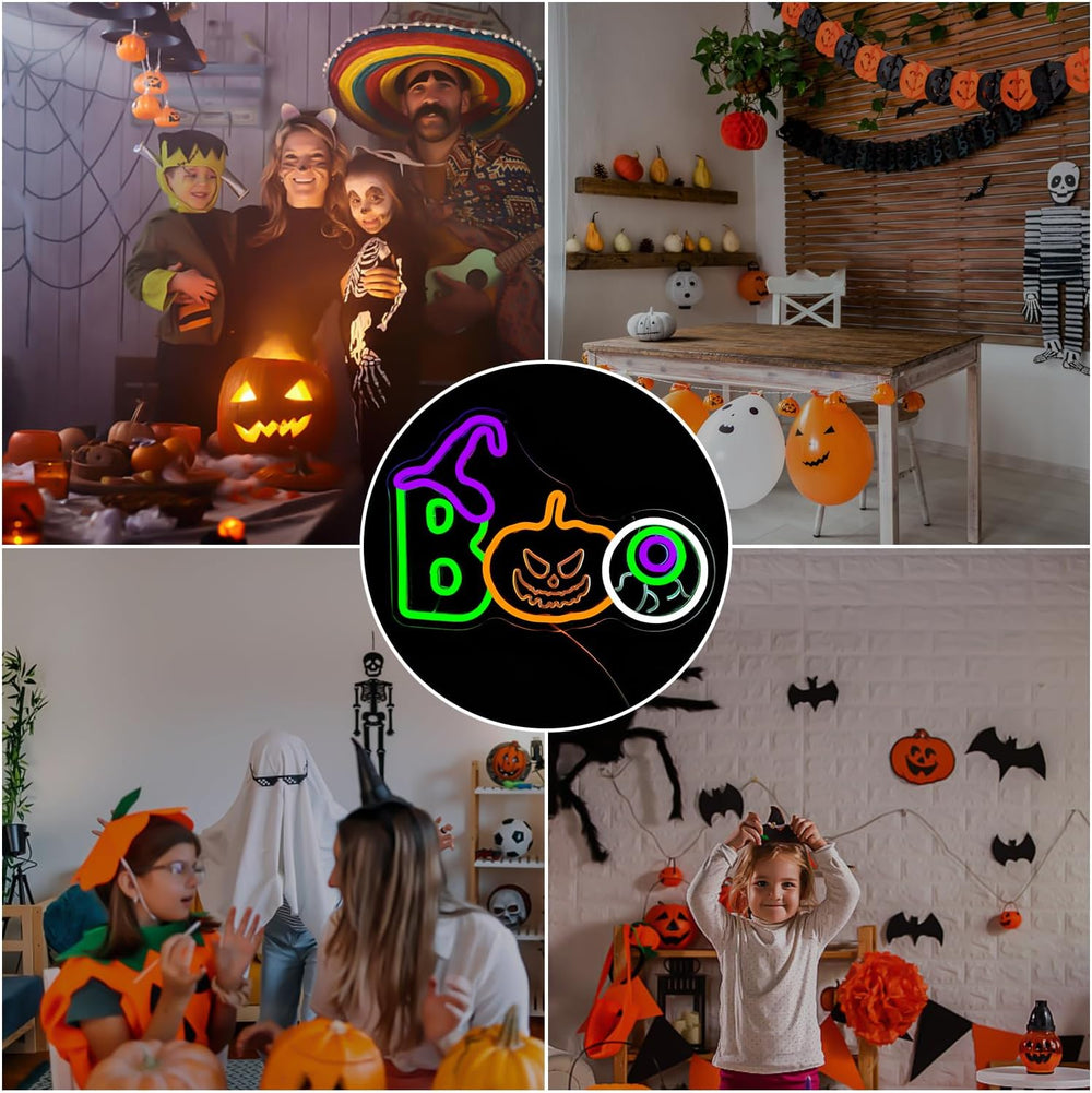 Halloween Neon Sign Boo Lights for Wall Pumpkin LED Signs for Bedroom Window ...
