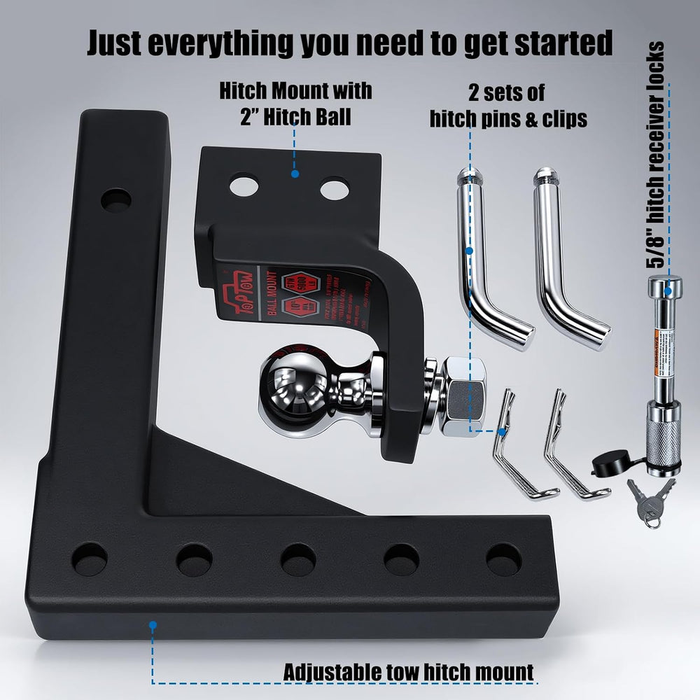 TOPTOW AdjustableTrailer Hitch Ball Mount with 2-inch Hitch Ball, 5/8 inch Hi...