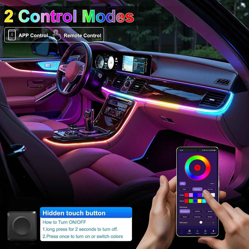 Acrylic Interior Car LED Strip Light with Wireless APP, RGB 18 in 1 with 175 ...