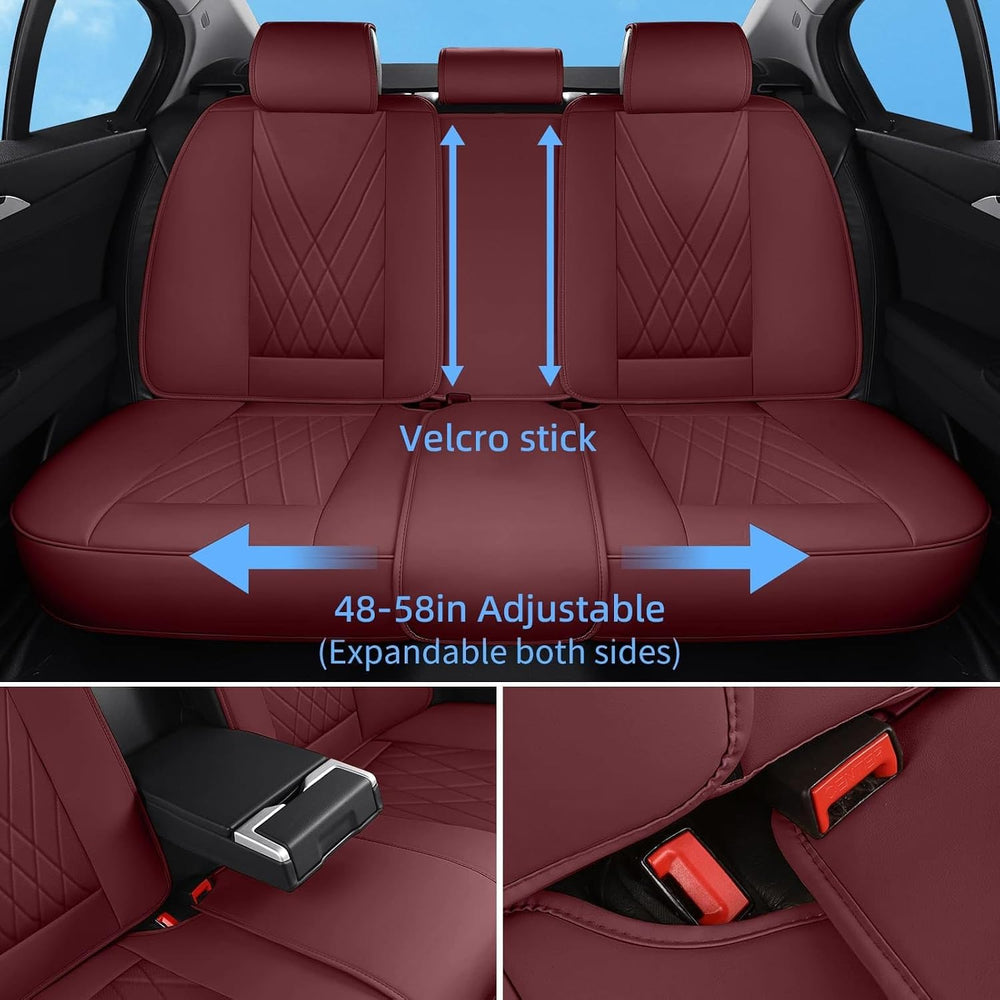 Leather Car Seat Covers Full Set Women Luxury Burgundy Non-Slip Seat Covers