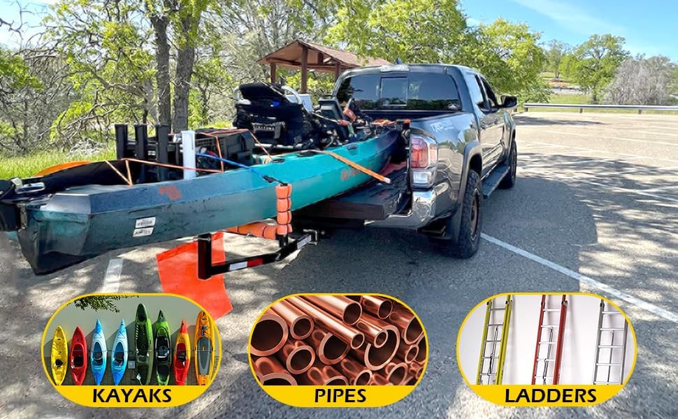 MaxxHaul 70231 Hitch Mount Pick Up Truck Bed Extender For Ladder, Rack, Canoe...