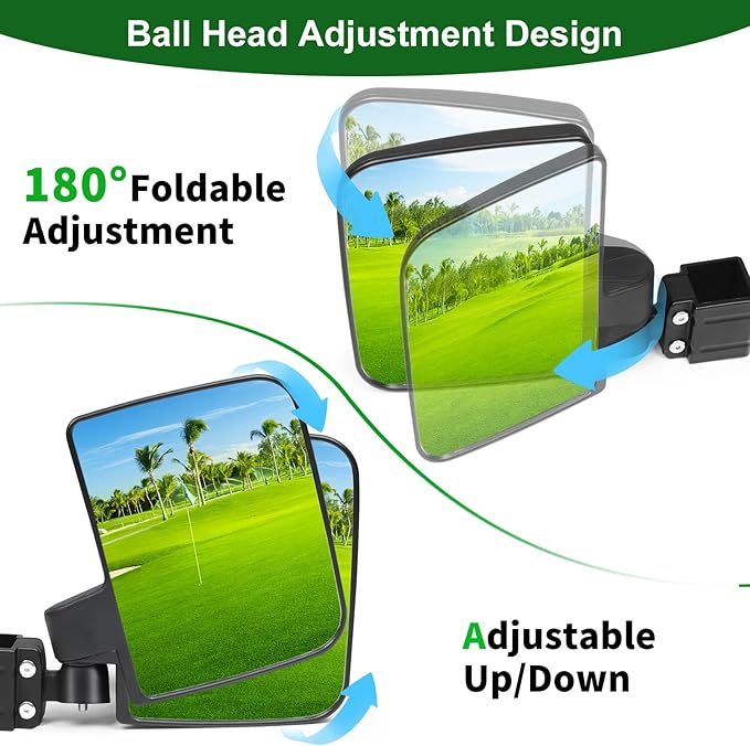 Golf Cart Mirrors Kit for EZGO Club Car Yamaha, No-Drilling Night Safety