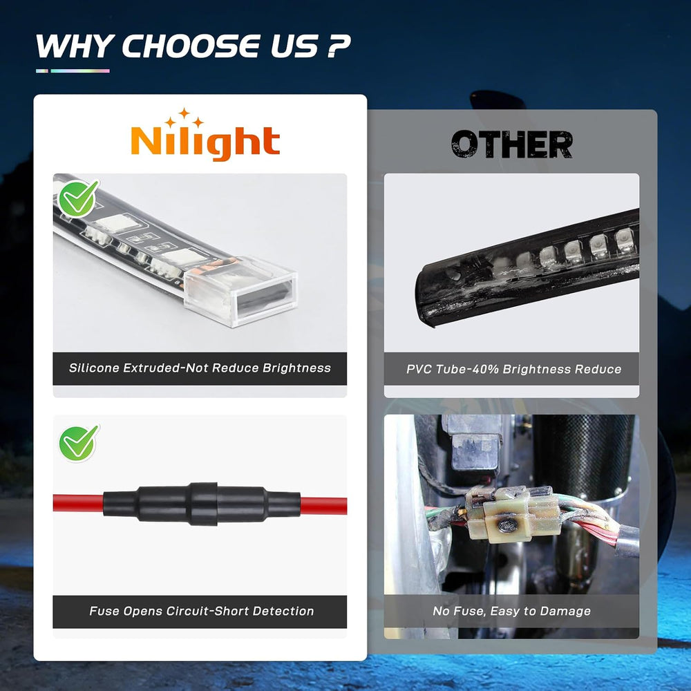 Nilight 8PCS Motorcycle RGB Led Light Kit Waterproof Multi Color Atmosphere N...