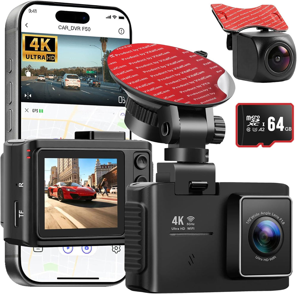 4K Dash Cam Front and Rear, STARVIS 2 Night Vision, Free 64GB Card, 5GHz WiFi...