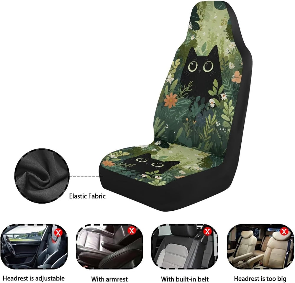 Talayituse Cute Cat Forest Print Car Seat Covers Front Set Car Seats with Ela...
