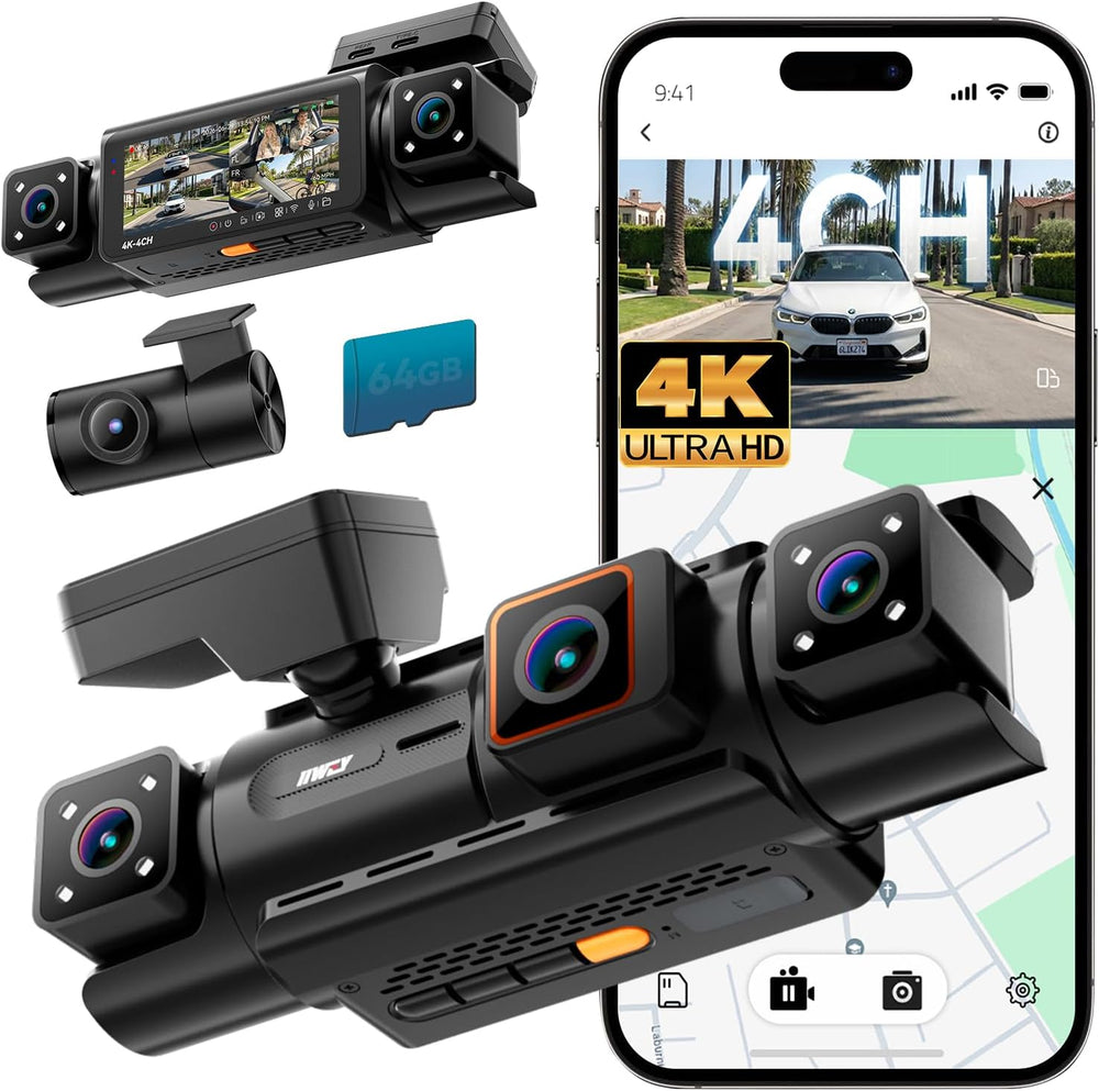 IIWEY N7 PRO 4K STARVIS 4-Channel Dash Cam 360ยฐ View, 8-IR Night Vision