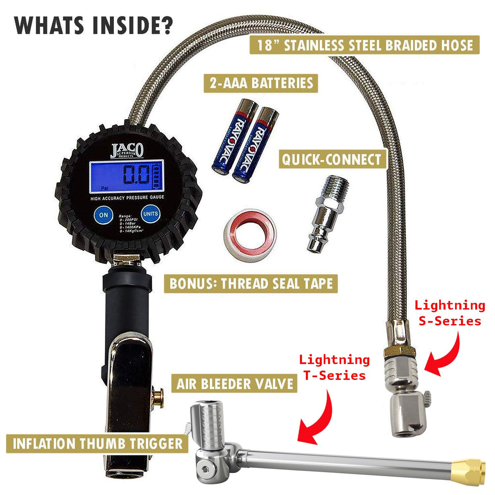 JACO FlowPro Digital Tire Inflator Gauge (200 PSI) with Lock-on Dually Air Ch...