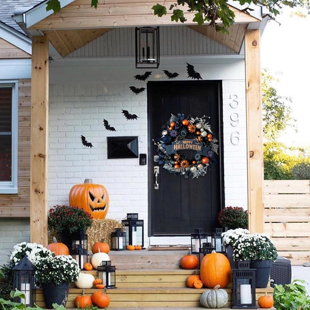 24โ Halloween Black Glitter Pumpkin with Balls Wreath for Front Door