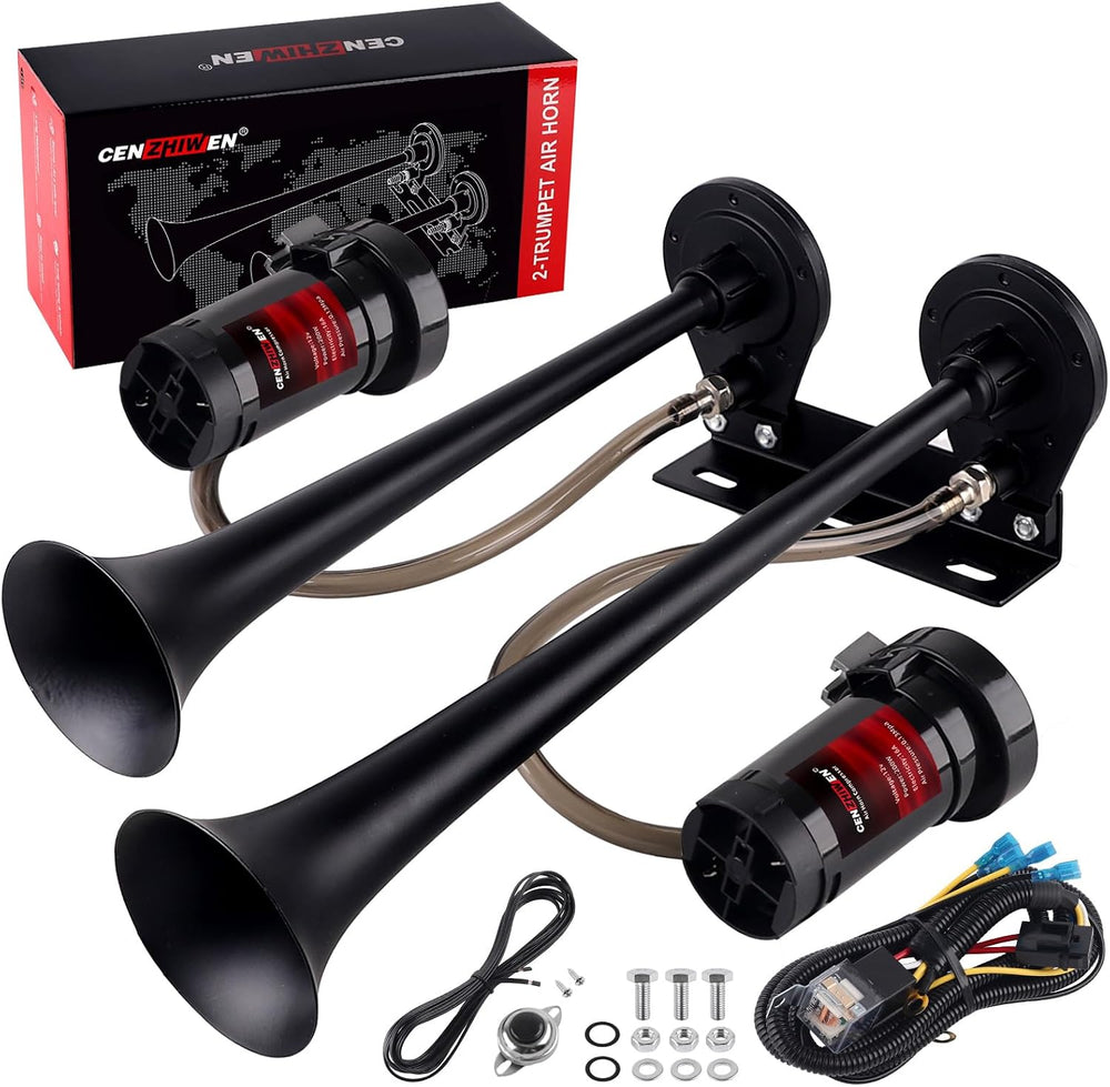 12V Metal 2-Trumpet Train Horn for Truck Kit with 2 Air Compressors