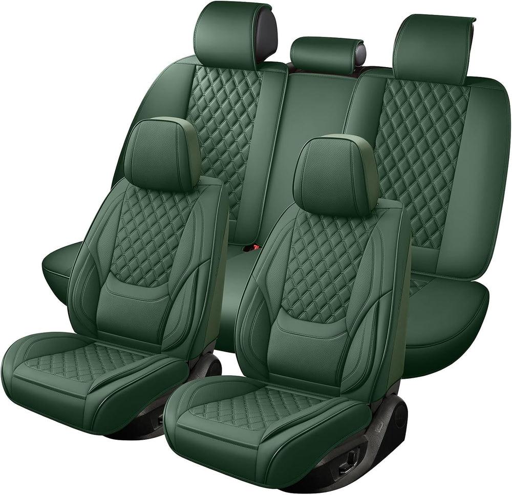 Green Car Seat Covers Full Set,5 Seat Leather Seat Covers for Cars