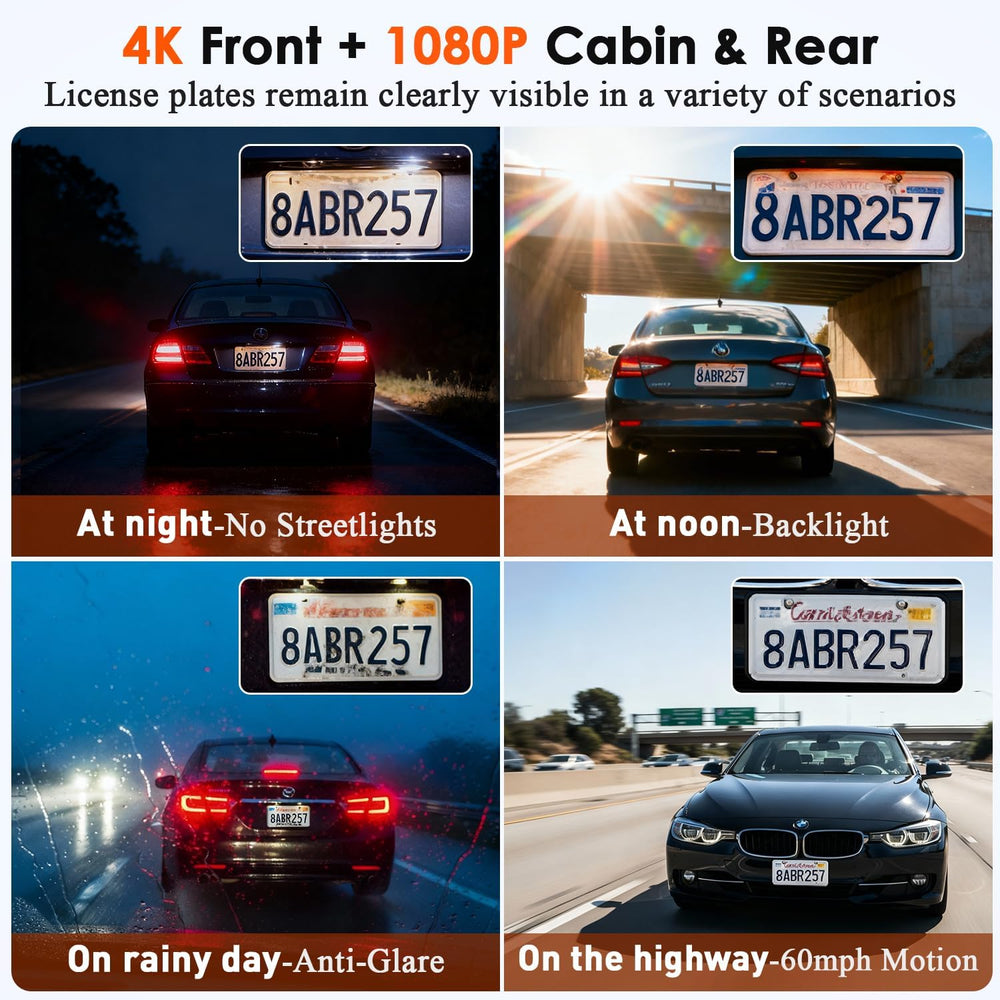 3 Channel Dash Cam, Dash Cam Front Rear Inside, Car Camera for Rideshare