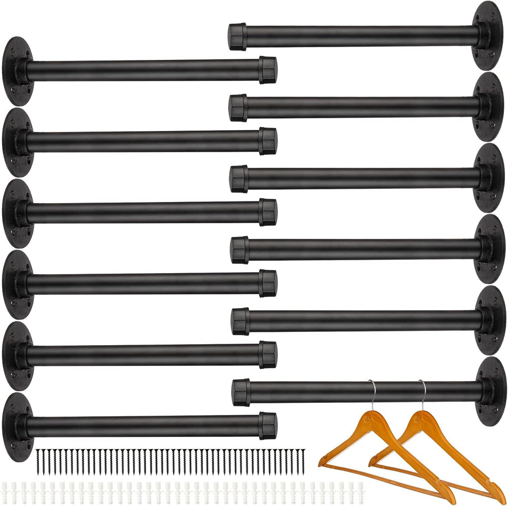 Hoteam Set of 12 Industrial Pipe Shelf Brackets Black Iron Metal Wall Mounted...